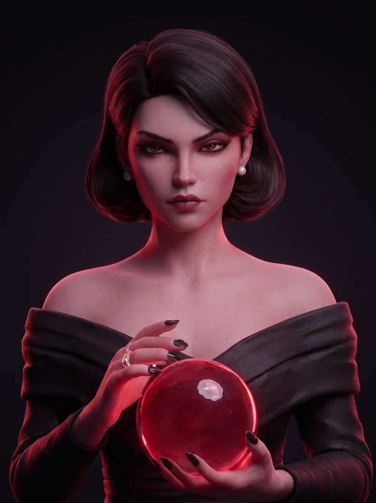 Fate holding a glowing red crystal orb